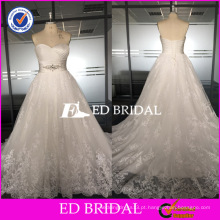 Venda por atacado Custom Top Fashion Strapless Laço plissado Appliqued A-Line Plus Size Real Sample Wedding Dress